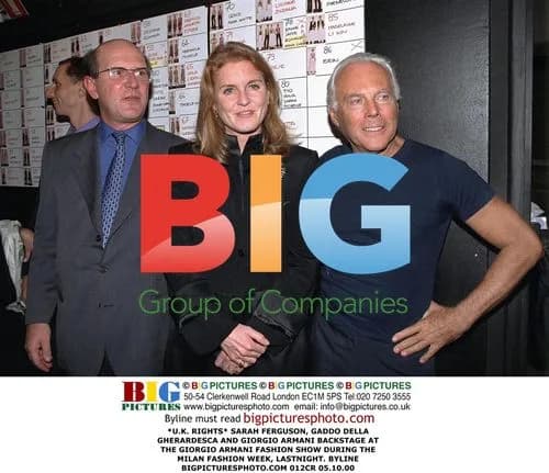 Sarah Ferguson, Gaddo Della Gherardesca and Giorgio Armani Backstage