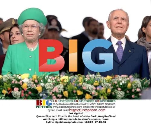 Queen Elizabeth II and Carlo Azeglio Ciami at military parade