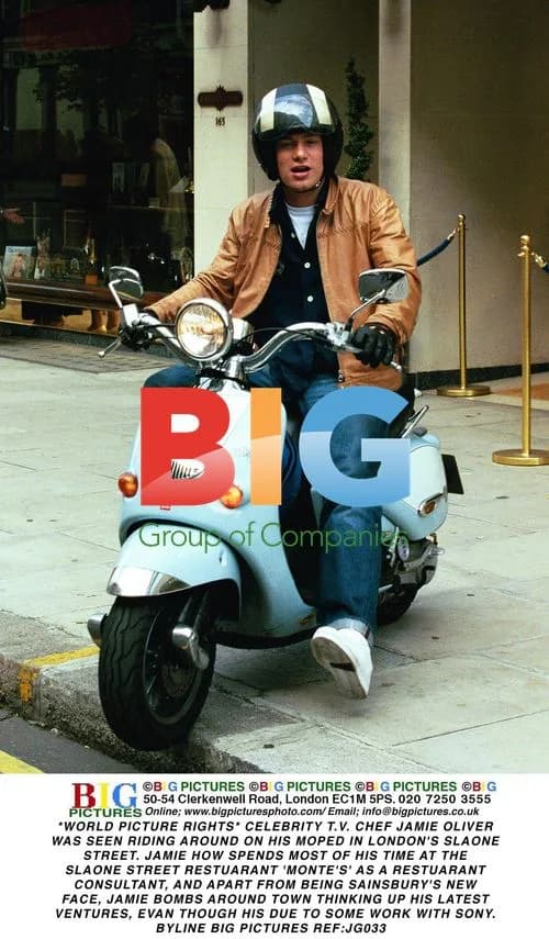 Celebrity Chef Jamie Oliver Seen on Moped in London