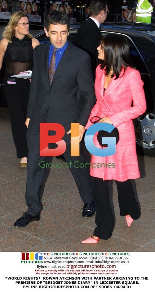 Rowan Atkinson and partner at 'Bridget Jones' premiere