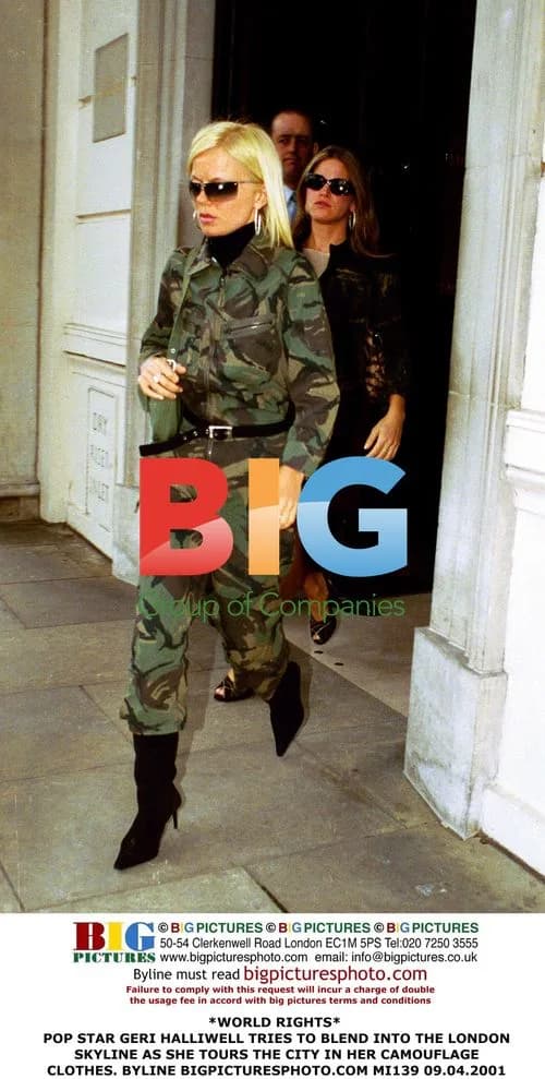Pop star Geri Halliwell tours London in camouflage