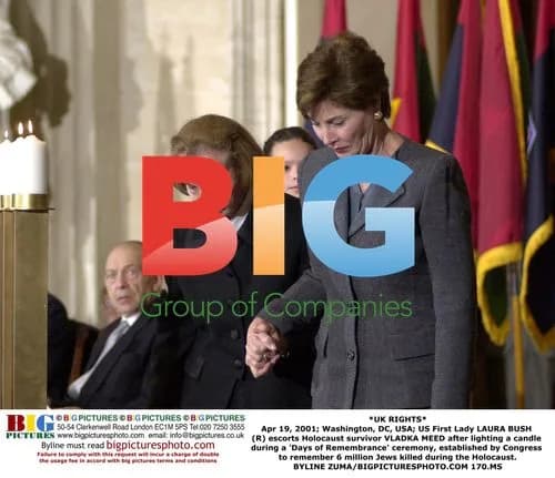 Laura Bush escorts Holocaust survivor Vladka Meed