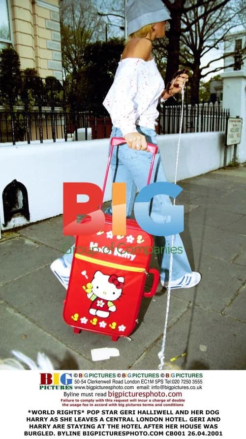 Geri Halliwell and dog Harry outside London hotel