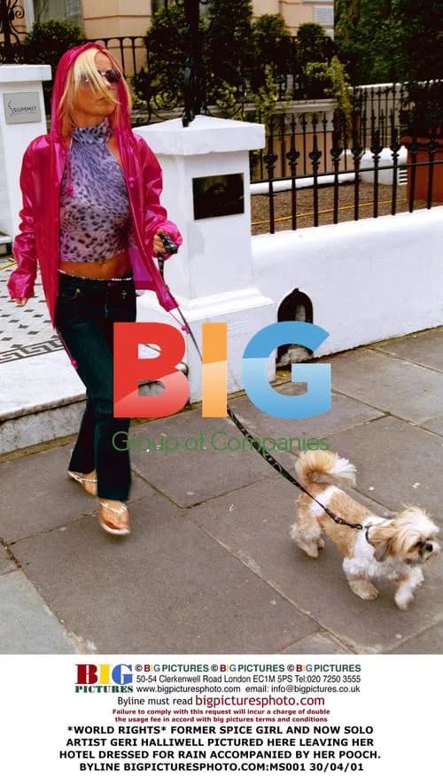 Geri Halliwell Leaving Hotel with Dog