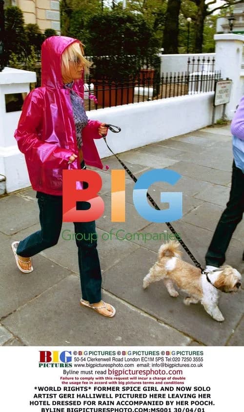 Geri Halliwell Leaving Hotel with Dog