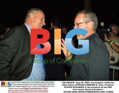 Stephen Ambrose & Steven Spielberg at 'Band of Brothers' Premiere