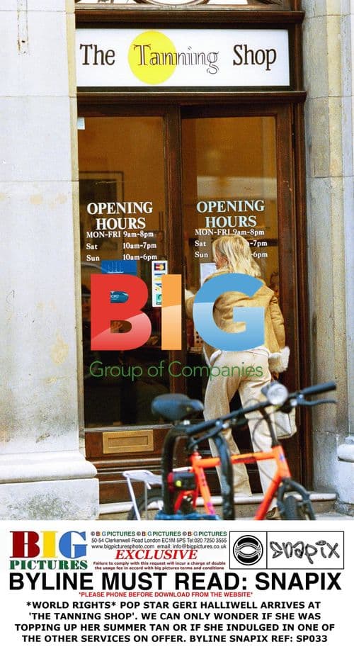 POP STAR GERI HALLIWELL ARRIVES AT 'THE TANNING SHOP'