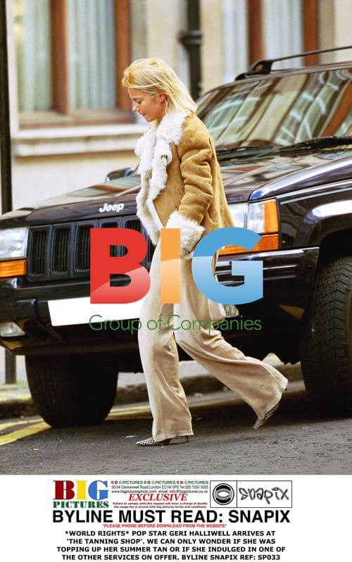 POP STAR GERI HALLIWELL ARRIVES AT 'THE TANNING SHOP'