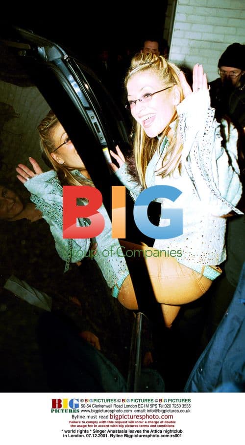 Singer Anastasia leaves London nightclub