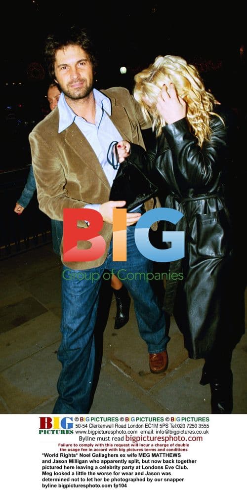 Meg Matthews and Jason Milligan leave party