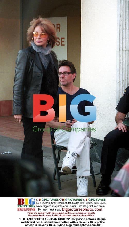 Raquel Welsh and husband have coffee with Beverly Hills police