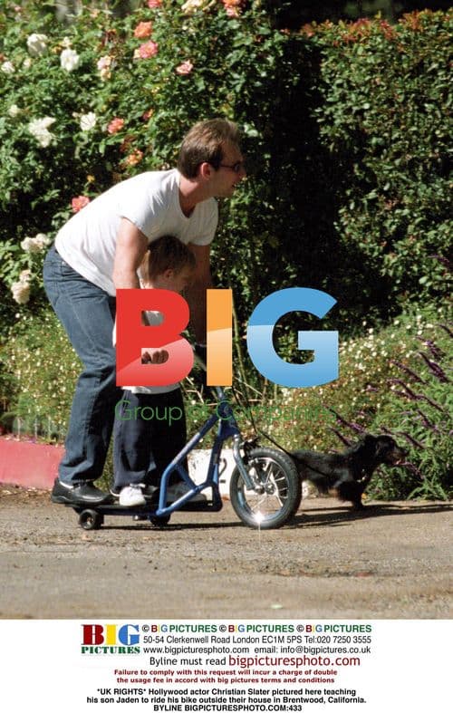Christian Slater teaches son Jaden to ride bike