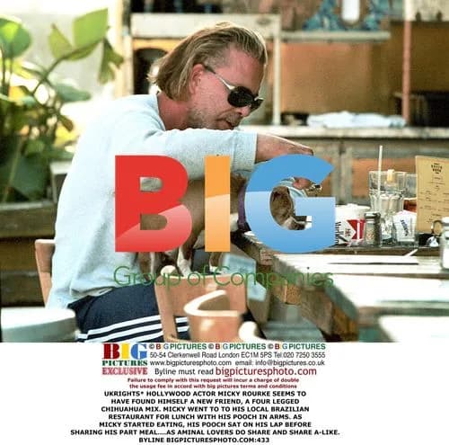 Mickey Rourke Enjoys Lunch with Chihuahua Companion
