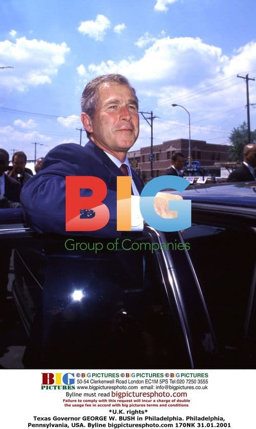 U.K. rights Texas Governor GEORGE W. BUSH in Philadelphia