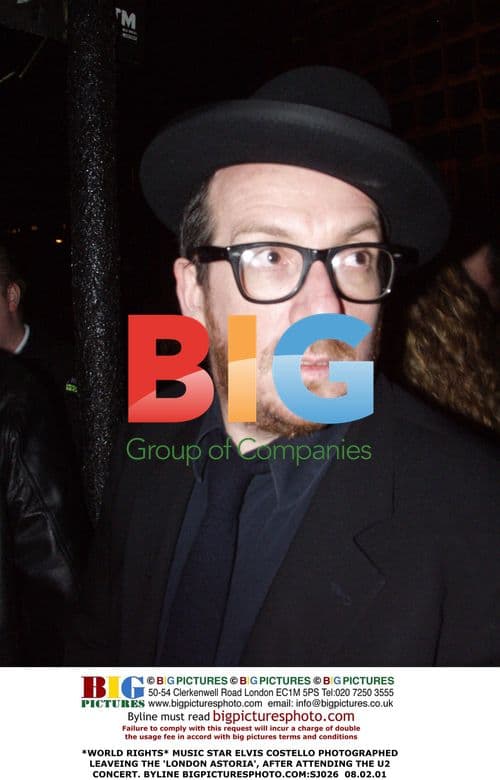 Elvis Costello leaves London Astoria after U2 concert