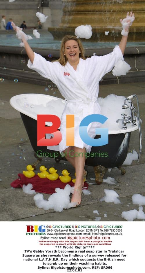 Gabby Yorath promotes L.A.T.H.E.R. Day in Trafalgar Square