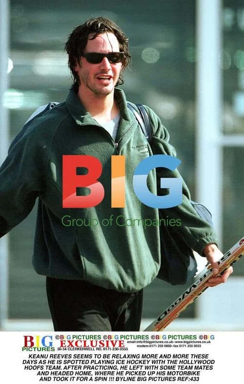 Keanu Reeves playing ice hockey, leaves on motorcycle