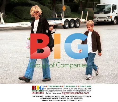 Meg Ryan and son Jack Henry leave church
