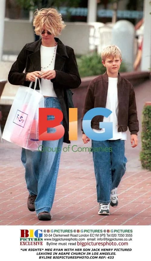 Meg Ryan and son Jack Henry leaving church