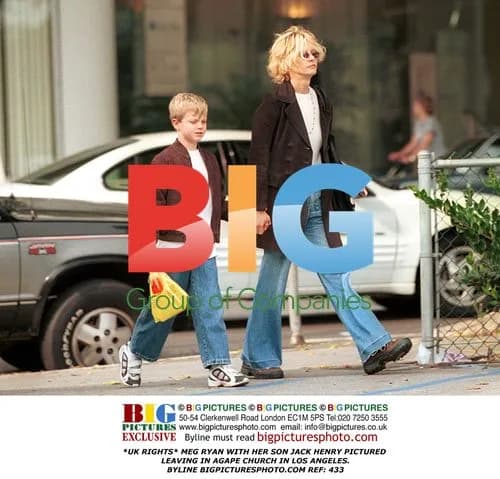 Meg Ryan and son Jack Henry leave LA church