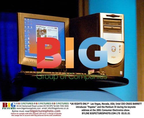 Intel CEO Craig Barrett introduces Popster and Pentium IV
