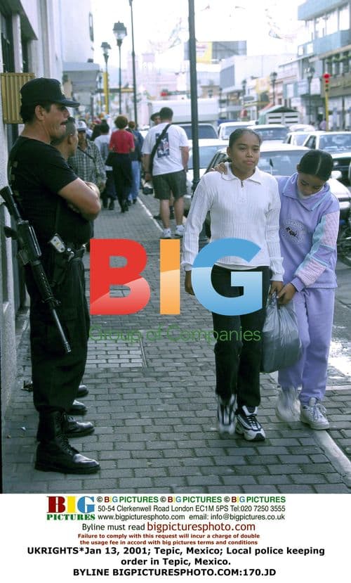 Local police keeping order in Tepic, Mexico