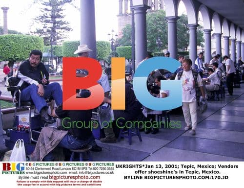 Vendors offer shoeshine's in Tepic, Mexico