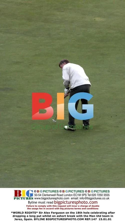 Sir Alex Ferguson Celebrates Golf Putt in Jerez, Spain