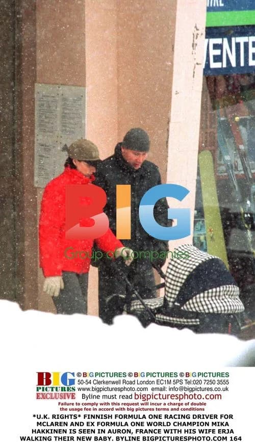 Mika Hakkinen with Wife Erja and Baby in Auron, France