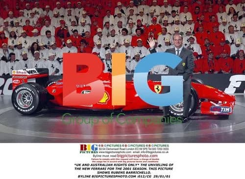 Rubens Barrichello unveils new Ferrari for 2001