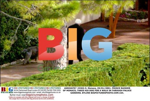 Prince Rainier walks dog in palace gardens