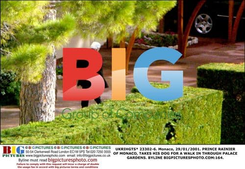 Prince Rainier walks dog in palace gardens