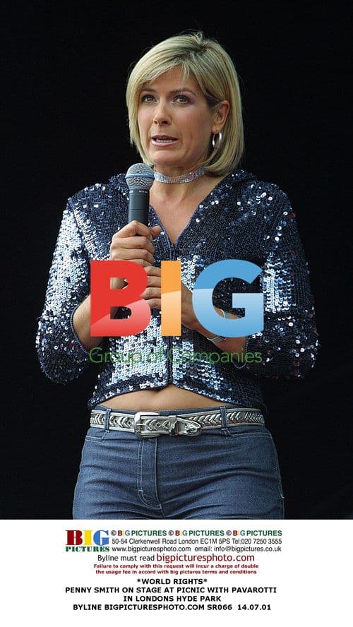 Penny Smith on stage with Pavarotti