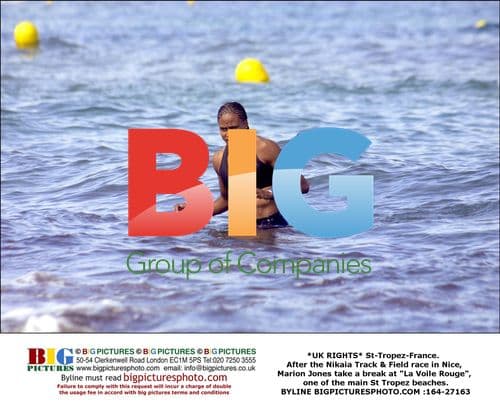 Marion Jones at La Voile Rouge beach in St-Tropez