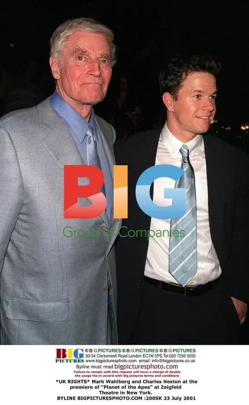Mark Wahlberg and Charles Heston at "Planet of the Apes" premiere