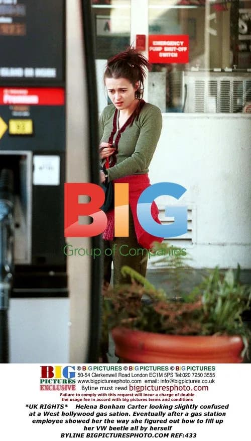 Helena Bonham Carter Filling Up VW Beetle
