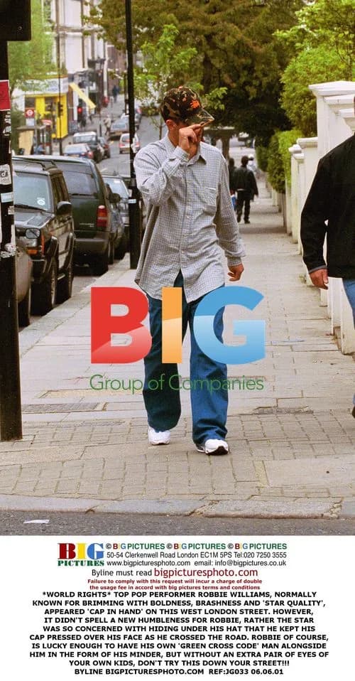 Robbie Williams Hides His Face While Crossing Street