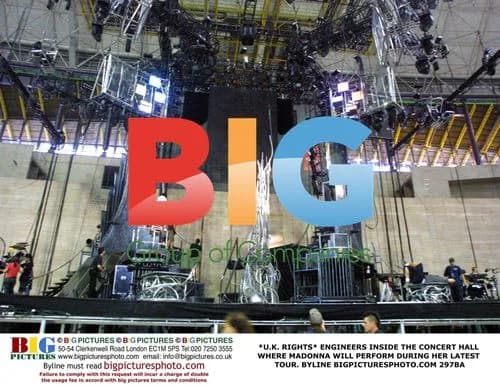 Engineers inside Madonna's concert hall