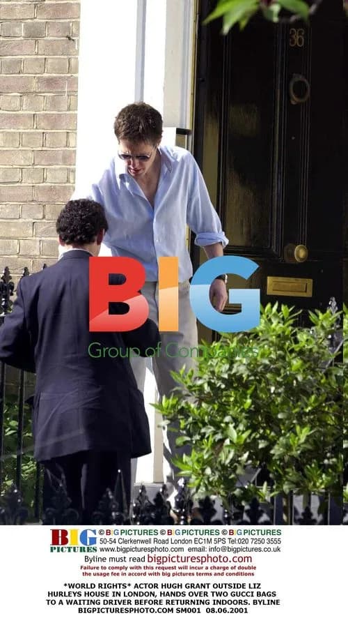 Hugh Grant outside Liz Hurley's house