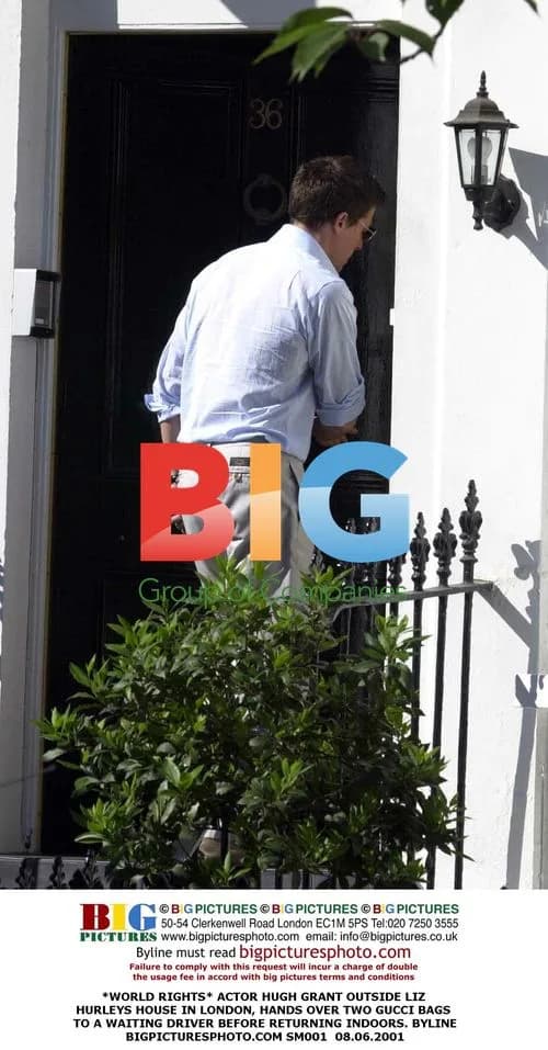 Hugh Grant delivers Gucci bags at Liz Hurley's home