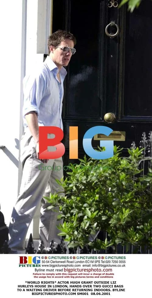 Hugh Grant outside Liz Hurley's house
