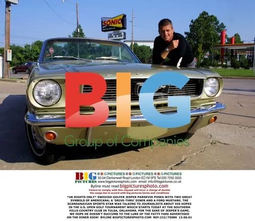 Jesper Parnevik Poses with Mustang and Diner