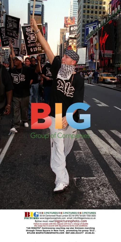 Eminem marching through Times Square, New York