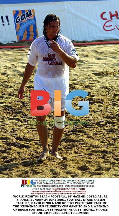 Fabien Barthez, David Ginola, and Robert Pires Play Beach Football