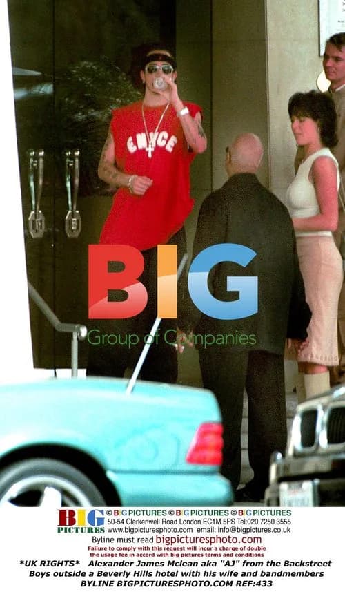 AJ McLean leaves Beverly Hills hotel with wife and bandmates