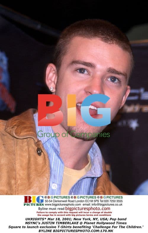 NSYNC's Justin Timberlake at Planet Hollywood for charity T-shirt launch