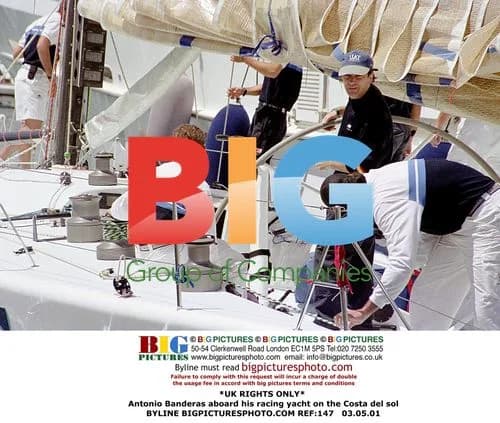 Antonio Banderas on racing yacht in Costa del Sol