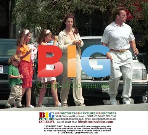 Arnold Schwarzenegger with family crossing busy street