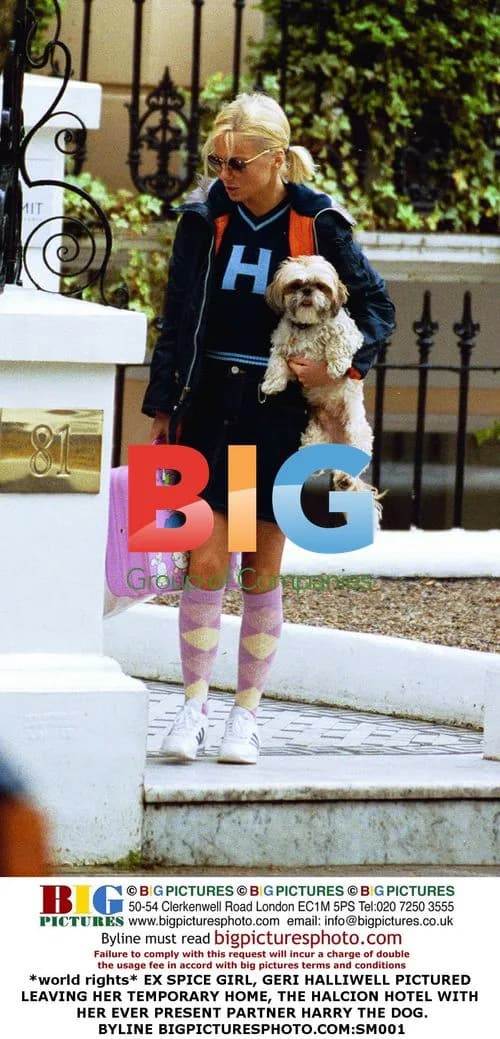Geri Halliwell Leaving Hotel with Dog