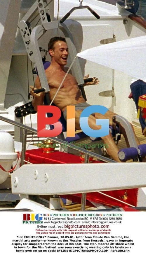 Jean Claude Van Damme exercises on boat at Cannes